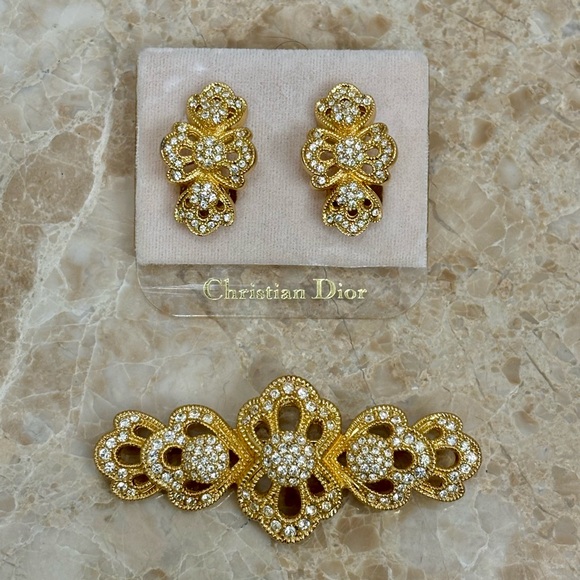 Christian Dior Signed Floral Brooch and Earring Set - Picture 1 of 8